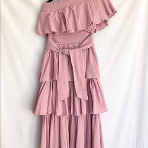 Free People Two Piece Set Purple Maxi Skirt Off the Shoulder Top